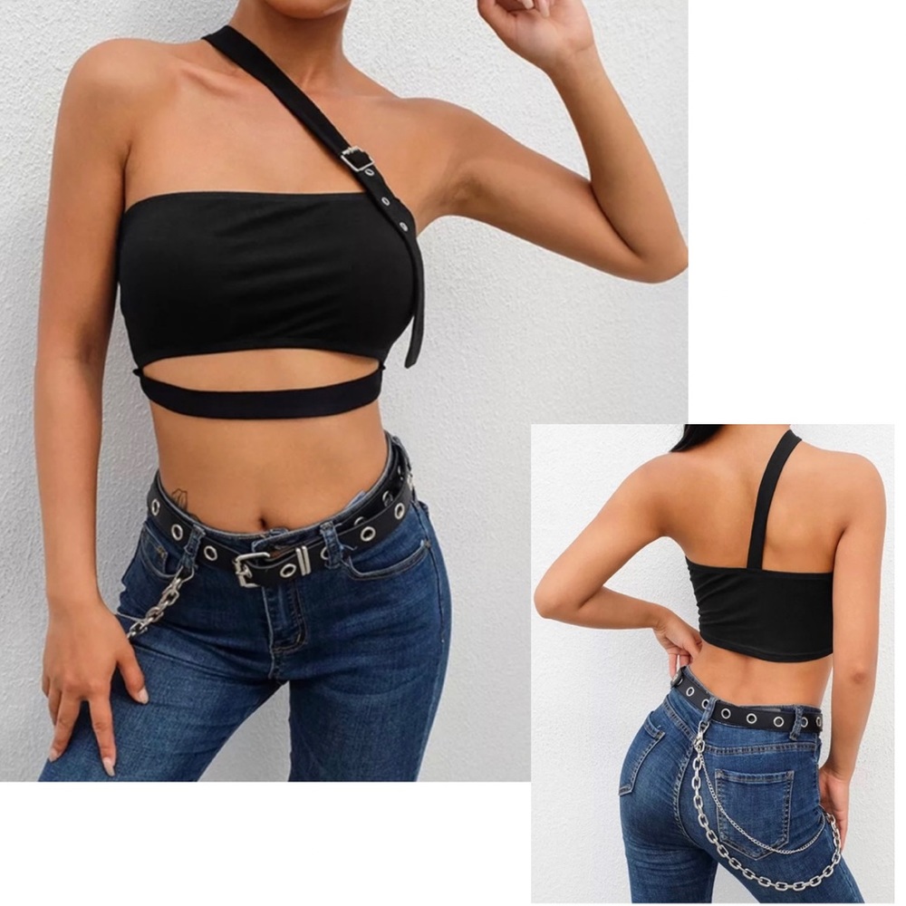 ⭐️Clearance SALE ~ Price Firm⭐️ Buckle Strap Crop Tank Top in Black ~ Brand New - Picture 4 of 8